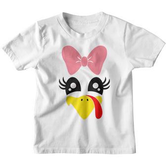 Cute Turkey Face Girl Pink Bow Kids Thanksgiving Girls Youth T-shirt - Thegiftio UK