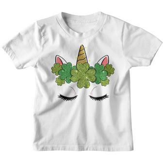 Cute Unicorn Face St Patricks Days Girls Kids Youth T-shirt - Seseable