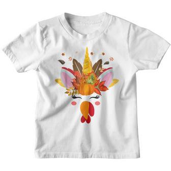 Cute Unicorn Turkey Face Girl Autumn Fall Funny Thanksgiving Youth T-shirt - Thegiftio UK