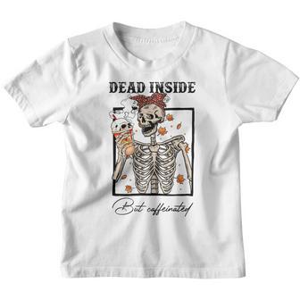 Dead Inside But Caffeinated Skeleton Coffee Halloween Women Youth T-shirt - Thegiftio UK