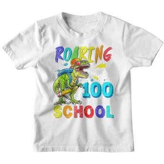 Dinosaur T Rex Roaring Into 100 Days Of School Teacher Youth T-shirt - Seseable