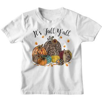 Fall Vibes Its Fall Yall Leopard Pumpkin Autumn Leaves  Youth T-shirt