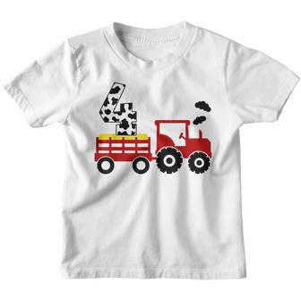 Farm Tractor 4Th Birthday 4 Year Old Birthday Party Youth T-shirt - Thegiftio UK