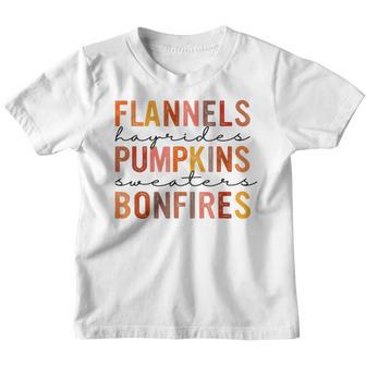 Flannels Hayrides Pumpkins Vintage Sweaters Bonfires Autumn Youth T-shirt - Thegiftio UK