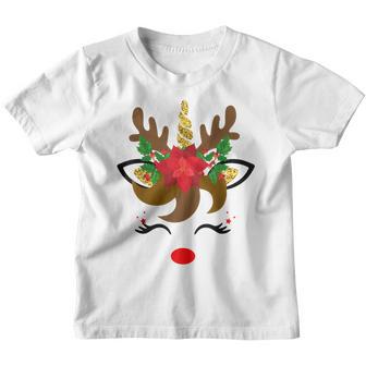 Funny Christmas Unicorn Face Reindeer Flower Girl Women N V2 Youth T-shirt - Thegiftio UK
