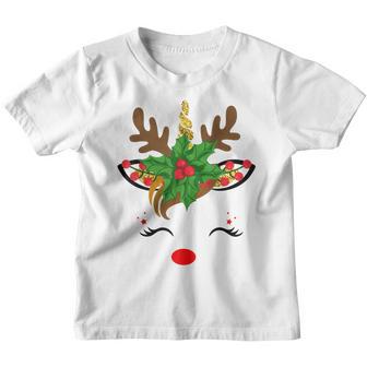 Funny Christmas Unicorn Face Reindeer Flower Girl Women N Youth T-shirt - Thegiftio UK