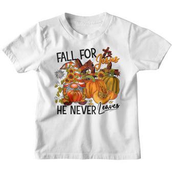 Funny Fall For Jesus He Never Leaves Gnome Pumpkin Hello V2 Youth T-shirt - Thegiftio UK