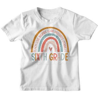 Funny Sixth Grade Teacher Teach Love Inspire Boho Rainbow Youth T-shirt - Thegiftio UK