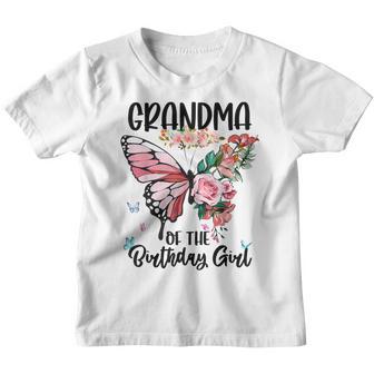 Grandma Of The Birthday Girl Butterfly Flower Print B-Day Youth T-shirt - Thegiftio UK