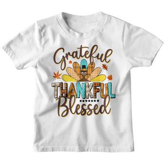 Grateful Thankful Blessed Happy Thanksgiving Turkey Womens Youth T-shirt - Thegiftio UK
