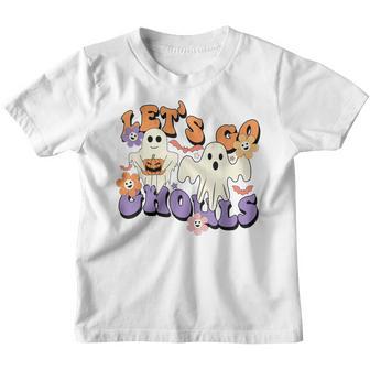 Groovy Retro Lets Go Ghouls Halloween Cute Ghost Costume Youth T-shirt - Thegiftio UK