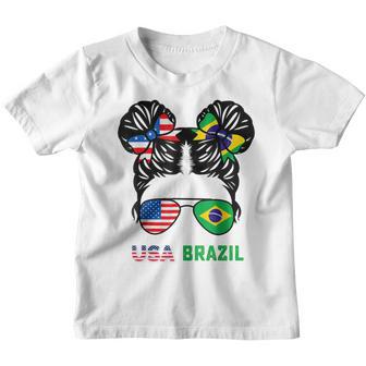 Half American Half Brazilian Girl Usa Brazil Flag Patriot Youth T-shirt - Thegiftio UK