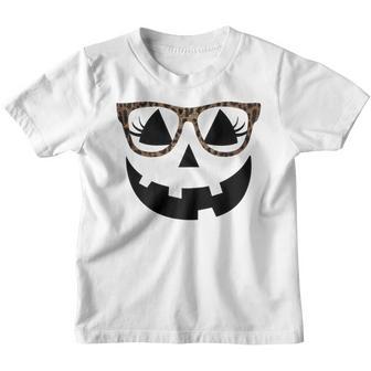 Halloween Pumpkin Face With Leopard Glasses For Women Ns Youth T-shirt - Thegiftio UK