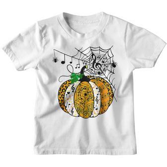 Halloween Pumpkin Music Symbols Music Teacher Halloween V4 Youth T-shirt - Thegiftio UK