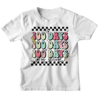 Happy 100 Days Of School 100 Days Smarter Groovy Retro Funny Youth T-shirt - Seseable