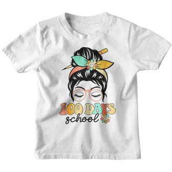 Happy 100 Days Of School 100 Days Smarter Messy Bun Girl Kid Youth T-shirt - Thegiftio UK