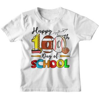 Happy 100Th Day Of School Football Baseball Gift 100 Days Youth T-shirt - Thegiftio UK