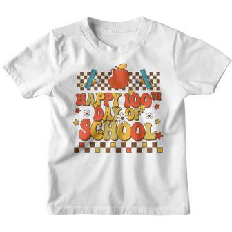 Happy 100Th Day Of School Teacher Kids Retro Groovy 100 Days Youth T-shirt - Thegiftio UK