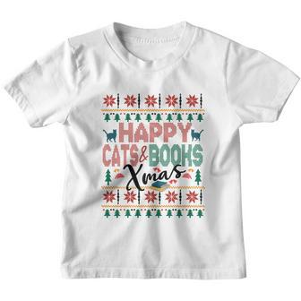 Happy Books And Cats Xmas Fair Isle Ugly Style Christmas Gift Youth T-shirt - Monsterry DE