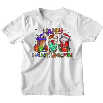 Happy Hallothanksmas Coffee Halloween Thanksgiving Christmas V7 Youth T-shirt - Thegiftio UK