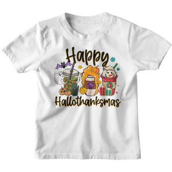 Happy Hallothanksmas Coffee Latte Halloween Thanksgiving V21 Youth T-shirt - Thegiftio UK