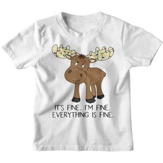 Its Fine Everything Is Fine Christmas Lights Reindeer Youth T-shirt - Thegiftio UK