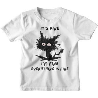 Its Fine Im Fine Funny Coffee Cute Sarcastic Black Cat Youth T-shirt - Thegiftio UK