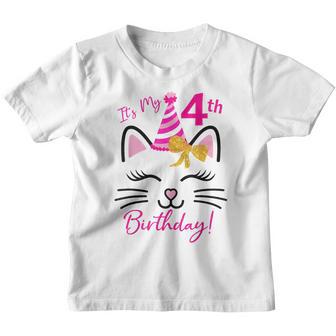Its My 4Th Birthday Girl Funny Cat Birthday 4 Year Old Youth T-shirt - Thegiftio UK