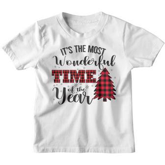 Its The Most Wonderful Time Of The Year Plaid Christmas Tree Youth T-shirt - Thegiftio UK