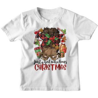 Just A Girl Who Loves Christmas Afro Xmas Black African Girl Youth T-shirt - Thegiftio UK