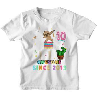 Kids 10 Year Old Dab Sloth Riding Unicorn 2013 10Th Birthday Girl Youth T-shirt - Thegiftio UK
