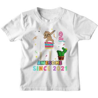 Kids 2 Year Old Dab Sloth Riding Unicorn 2021 2Nd Birthday Girl Youth T-shirt - Thegiftio UK