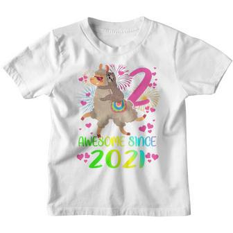 Kids 2 Year Old Sloth Riding Llama Since 2021 2Nd Birthday Girl Youth T-shirt - Thegiftio UK