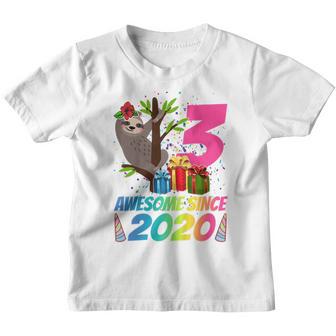 Kids 3 Year Old Sloth Awesome Since 2020 3Rd Birthday N Girls Youth T-shirt - Thegiftio UK