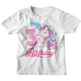 Kids 3 Years Old Unicorn Face 3Rd Birthday Girl Unicorn Party Youth T-shirt - Thegiftio UK