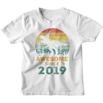 Kids 4 Year Old Dinosaur Awesome Since 2019 4Th Birthday Boy Gift Youth T-shirt - Thegiftio UK