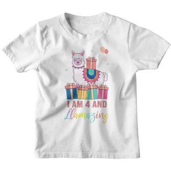 Kids 4 Years Old 4Th Birthday Llama Birthday Girl Gift V2 Youth T-shirt - Thegiftio UK