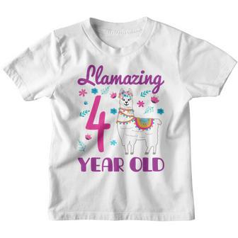 Kids 4 Years Old 4Th Birthday Llama Birthday Girl Gift Youth T-shirt - Thegiftio UK