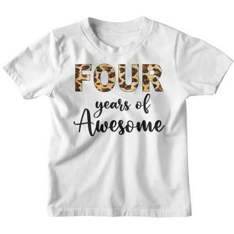 Kids 4 Years Old Birthday Decorations Girl Leopard 4Th Birthday Youth T-shirt | Mazezy UK