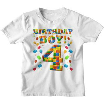 Kids 4Th Birthday Gift 4 Years Old Block Building Boys Kids Youth T-shirt - Thegiftio UK
