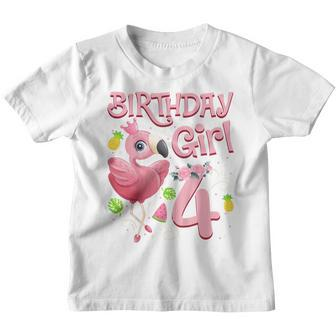Kids 4Th Birthday Girls Flamingo 4 Years Old Tropical Flamingo Youth T-shirt - Thegiftio UK