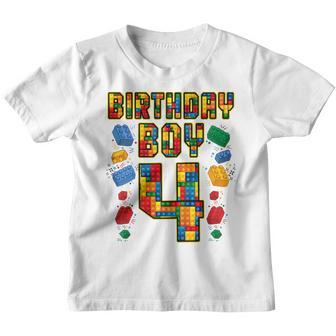 Kids 4Th Birthday Master Builder 4 Years Old Block Building Boys Youth T-shirt - Thegiftio UK