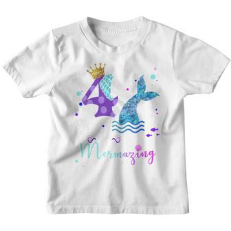 Kids 4Th Birthday Mermaid Mermazing 4 Years Old Bday Youth T-shirt - Thegiftio UK