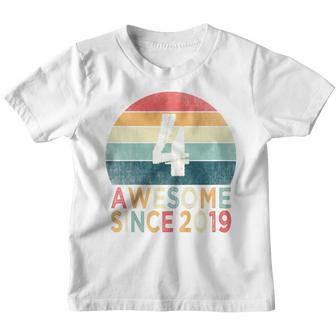Kids 4Th Birthday Vintage Retro 4 Years Old Awesome Since 2019  Youth T-shirt