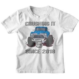 Kids 5 Crushing It Since 2018 Monster Truck 5Th Birthday Boys Youth T-shirt - Thegiftio UK