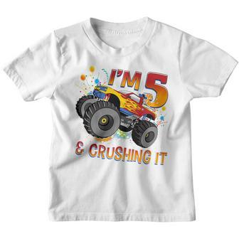 Kids 5 Year Old Gift Im 5 Monster Truck 5Th Birthday Boy Youth T-shirt - Thegiftio UK