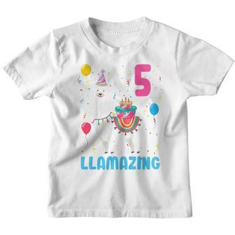 Kids 5Th Birthday I Am 5 Years Old And Llamazing Llama Girl Ns V2 Youth T-shirt - Thegiftio UK