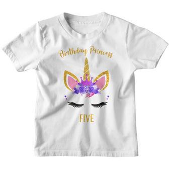 Kids 5Th Birthday Unicorn Five Years Old Birthday Princess Youth T-shirt - Thegiftio UK