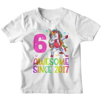 Kids 6 Year Old Birthday Girl Dabbing Unicorn Awesome Since 2017 Youth T-shirt - Thegiftio UK