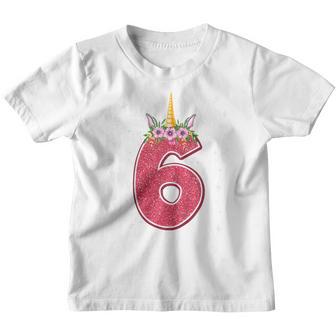 Kids 6Th Birthday Gift Girls Funny Unicorn Face Flower 6 Year Old Youth T-shirt - Thegiftio UK
